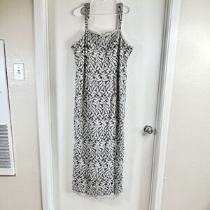 Vintage Poly USA Made in USA Sliver Sequin Dress Embroidered Slip 2XL Fit L